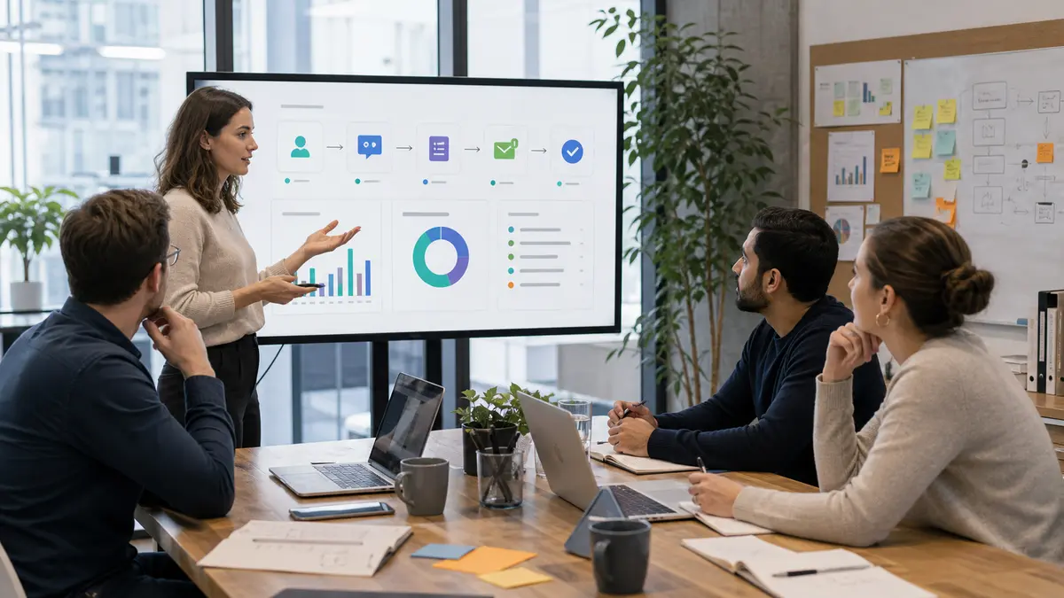 UK operations team reviewing AI business automation workflows UK operations team reviewing AI business automation workflows