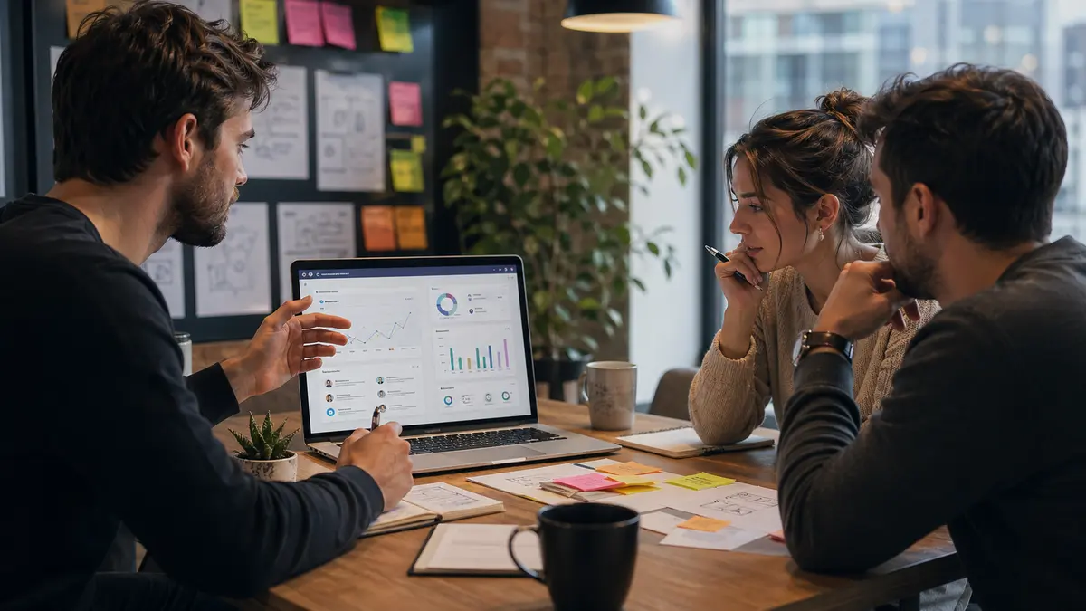 Startup team reviewing MVP launch analytics and user feedback