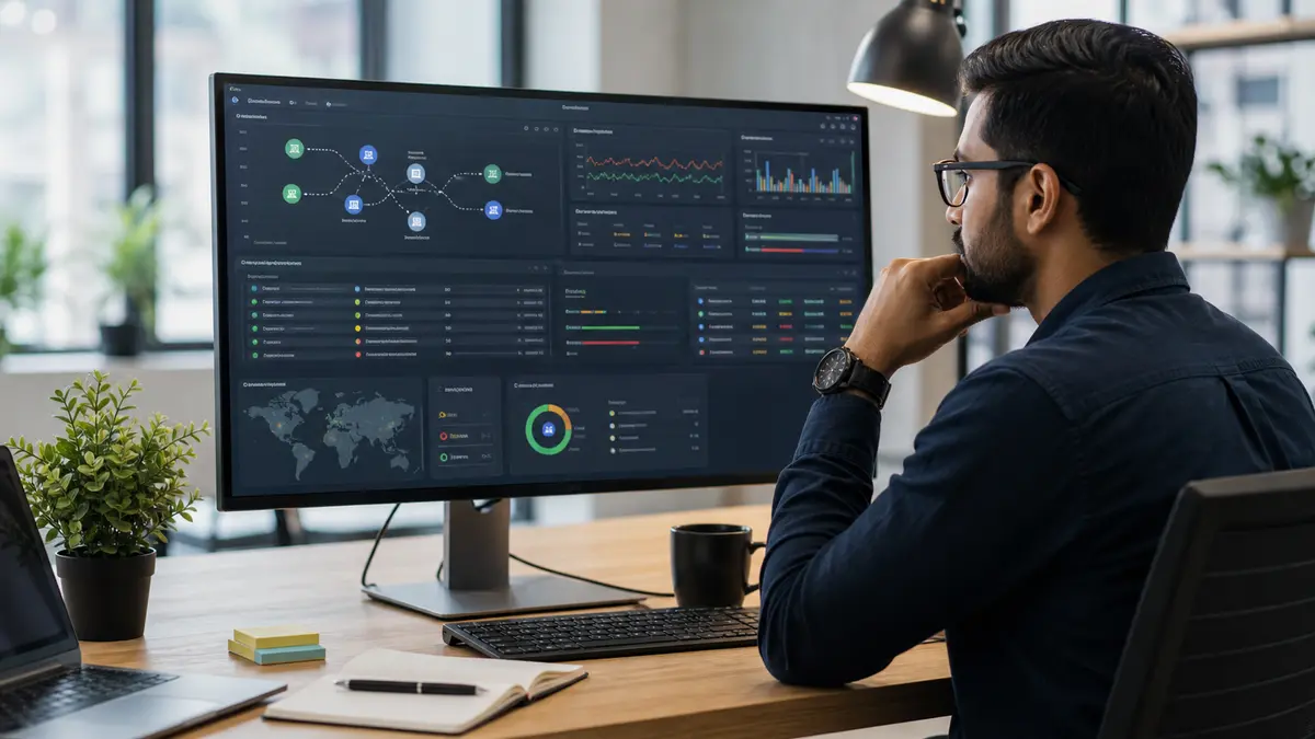 Technical lead reviewing API monitoring webhooks and integration status Technical lead reviewing API monitoring webhooks and integration status