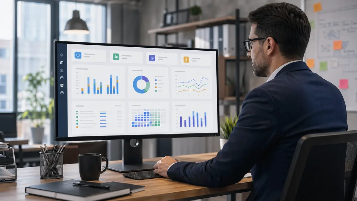 Operations manager reviewing custom ERP reporting dashboard