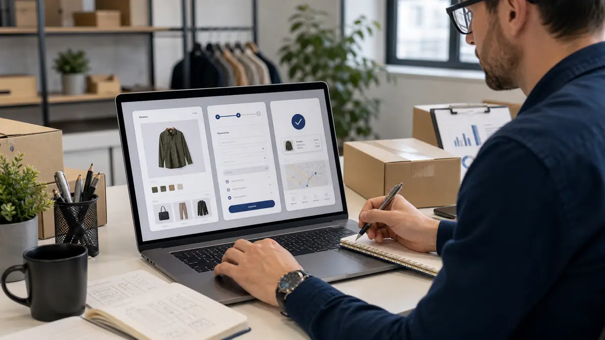 Ecommerce specialist reviewing checkout flow and fulfilment dashboard Ecommerce specialist reviewing checkout flow and fulfilment dashboard